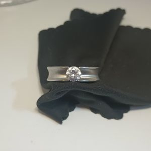 TT Brushed Silver Comfort Wedding Band with Cubic Zirconia Sz 8